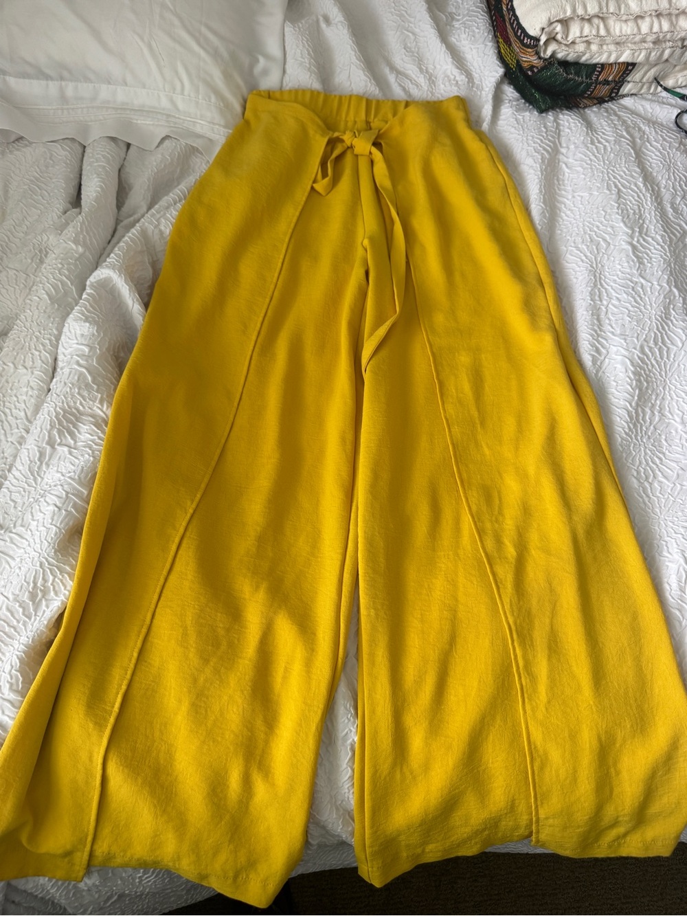 Zara Bright Mustard Wide-Leg Tie-Waist Pants